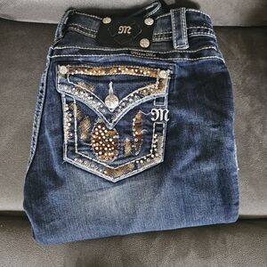 Miss Me Women's Dark Blue Embellished Pocket Jeans